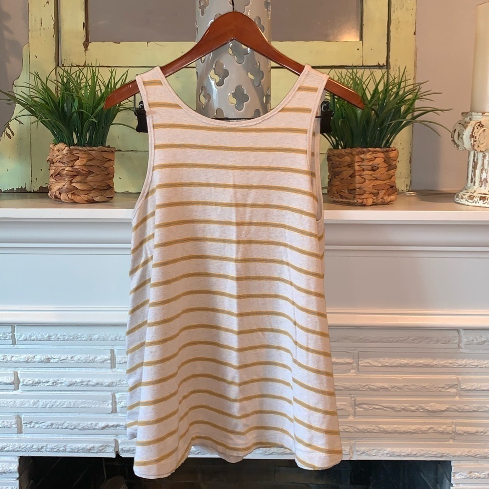 FP We the Free Striped Tan & Yellow Scoop Back Long Flowy Tank Top Size M - Picture 2 of 5